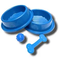 Kit Comedouro Bebedouro Anti Formigas + Ossinho + Bolinha Brinquedos Para Cães Pet Pequeno Porte