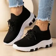 Tênis Feminino Meia Chunky JM Plataforma Com Cadarço Confortável Tendência Lançamento Calce Facil