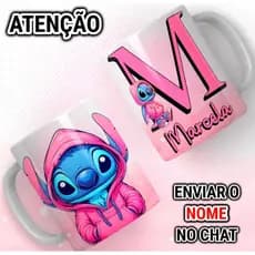 Copo Caneca de Porcelana Stitch Personalizado Com Seu Nome