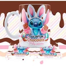 Kit 4 Copo Caneca de Porcelana Stitch Chocolate