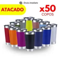 Kit 50 Copo Térmico 473ml Com Tampa e Abridor de Garrafas Copo Inox Atacado Envio Imediato Rápido