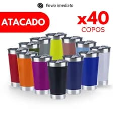 Kit 40 Copo Térmico 473ml Com Tampa e Abridor de Garrafas OFERTA Copo Inox Sublimação Sortidos