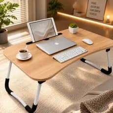 Mesa Portátil para Notebook Home Office Cama Bege Preto Dobrável Portátil com Porta Copo