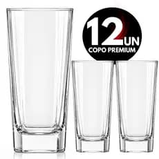 Jogo de 12 Copos 320ml Vidro Bali Quadrado Luxo Transparente Alta Qualidade Vidro Grosso