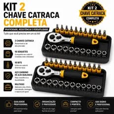 Kit 2 Chaves Catraca Reversível com 9 Soquetes e 9 Bits Multiuso Profissional Alta Resistência