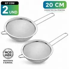 Kit 2 Peneiras Aço Inox  20cm – Coador Manual Resistente Para Cozinha