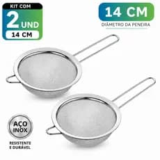 Kit 2 Peneiras Aço Inox  14cm – Coador Manual Resistente Para Cozinha