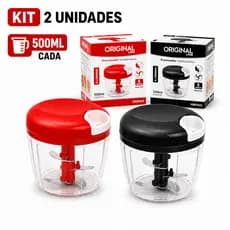KIT 2 Processador de Alimentos Manual 500ml Médio Cortador de Legumes Cebola Picador Manual 3 Lâminas Inox