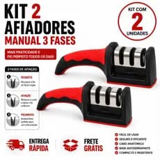 Kit 2 Afiadores de Faca 3 Fases Manual Profissional Afia Facas de Cozinha Churrasco e Carnes
