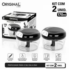 KIT 2 Processador de alimentos manual 5 Lâminas aço Inox 170ml Triturador de alho