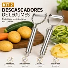 Kit 2 Descascador de Legumes Aço Inox Profissional Lâmina Afiada Cabo Anatômico para Batata Frutas e Verduras