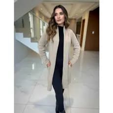 Casaco Sobretudo Cadigan Feminino Longo Tricot Com Bolso Elegante  Confortável Atemporal