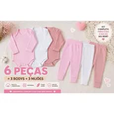 Conjunto Bebê Combo 6 peças Suedine Canelado Calça e Body Enxoval Unissex