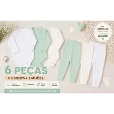 Combo 6 peças Conjunto Bebê Canelado Manga Longa Body e Calça Algodão Macio Unissex Enxoval