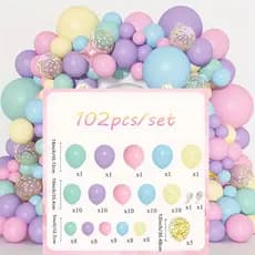 Kit 102 peças Balões 5" 10" 12" 18" Balões coloridos de macaron, adequados para festas e aniversários, Com fita