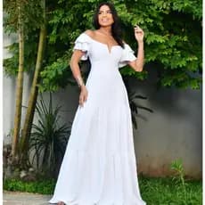 VESTIDO LONGO FEMININO OMBRO A OMBRO DECOTE V