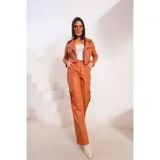 🌟 Conjunto Camaleão: Jaqueta Cropped + Calça Cargo em Couro Ecológico Fake