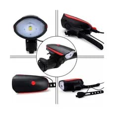 Lanterna Farol Led Bike Recarregável Usb Buzina 140db Red