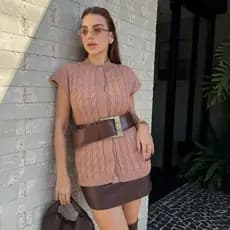 Colete Feminino Tricot Trançado Moda Blogueira Pullover Outono Inverno Tricô Sueter