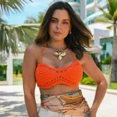 Top Cropped Feminino de Tricot Modal Ponto Crochê Multiformas Elegante Moda Verão
