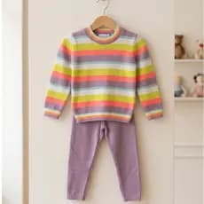 Conjunto Infantil Menina Tricot Bebê Listrado Calça Roupa Infantil Menina Conjunto Tricot Menina