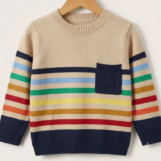 Blusa Tricot Infantil Menino Listrada Com Bolso Manga Longa Blusa Inverno Tricot Infantil Menino