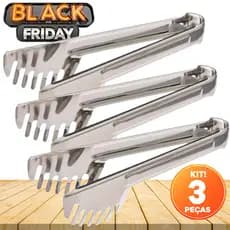 Kit com Pegador Universal Serrilhado em Inox para Massa, Salada, Petiscos e Carne - 01, 02 ou 03 Unidades