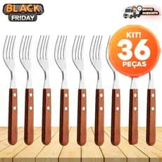 Kit com 36 Garfos de Aço Inoxidável com Cabo de Madeira – Para Cozinha e Restaurantes