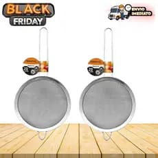 Kit com 2 Peneiras em Metal Inox 20x38cm - Para Cozinha Multiuso leve