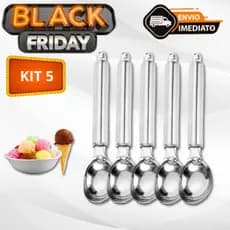 Kit 5 Colher Pegador De Sorvete E Açaí Concha Em Aço Inox 20,5cm Reforçada Envio Imediato