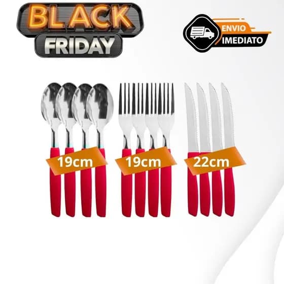 Conjunto de Talher 18/36/72 peças Vermelho Inox Premium