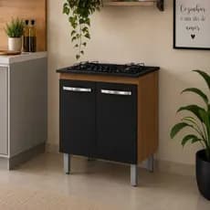Balcão 2 portas para Cooktop 4 ou 5 Bocas Freijó/Preto