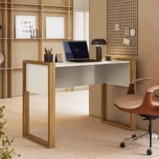 Escrivaninha Mesa para Escritório Office Qmovi Freijó/Off White Fosco