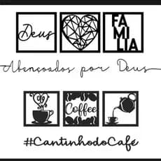 Kit 3 Quadros Abençoados Por Deus + Kit Cantinho Do Café Mdf Cor Preto Cor Da Armação Preto Arte Net