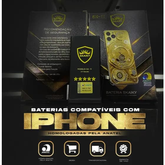 Bateria Premium Oficial Skaiky Para iPhones IOS Anatel Garantia de 1 Ano Todos Os Modelos