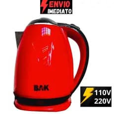 Chaleira Elétrica De Inox Premium Bak 1,8 Litros Vermelha Jarra Elétrica Café Chá Base Giratoria