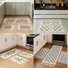 Kit tapete cozinha 100% algodão com passadeira geometric 3pç