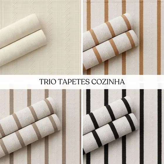 Conjunto Tapetes Cozinha 100% Algodão | Passadeira e Capachos Mandacaru – 3 Peças