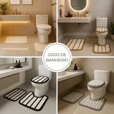 Kit 3 Tapetes para Banheiro em Algodão Design Boho com Listras Modernas e Acabamento em Franja