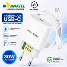 Carregador de Carregamento Turbo 30w Fonte 3A Carregar Celular Tipo-C Lightning Iphone Rapido