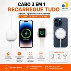 Carregador Magsafe Magnético 15w Por Indução Sem Fio Para Apple Watch, Iphone, Airpods 3x1  Relógio