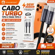 Cabo Carregador Turbo Usb-C Para Iphone 15 ao 17 Pro Max 1M e 2M Suporta 66W