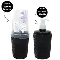 Kit Banheiro Porta Sabonete Líquido-Escova De Dente - 2 Peças