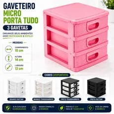 OFERTA Gaveteiro 15 x 13 x 14 cm Para Casa Mini Porta Tudo 3 Gavetas P