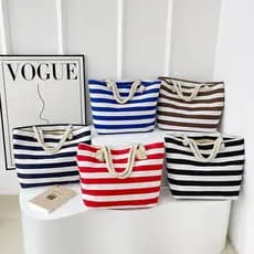 Bolsa feminina em lona listrada estilo japonês espaçosa e elegante perfeita para uso no dia a dia