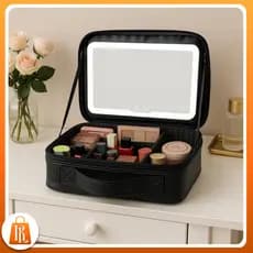 Kit Maleta Necessaire Alça Espelho com Led Portátil Maquiagem Cosméticos Porta Maquiagem Acessórios