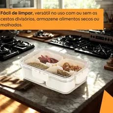 Pote Hermético Cesto Organizador 4 Divisórias Geladeira Armário Despensa Com Tampa Transparente Top