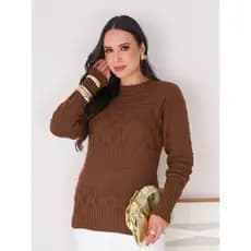 Blusa Feminina Manga Longa Tricô Texturizado Elegante Confortável Inverno Frio lã