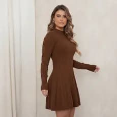 Vestido De Inverno Curto Tricot Manga Longa Trico Mousse  Moda luxo Premium