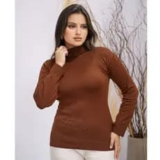 Blusa manga longa feminina gola alta cacharrel básica segunda pele tricô